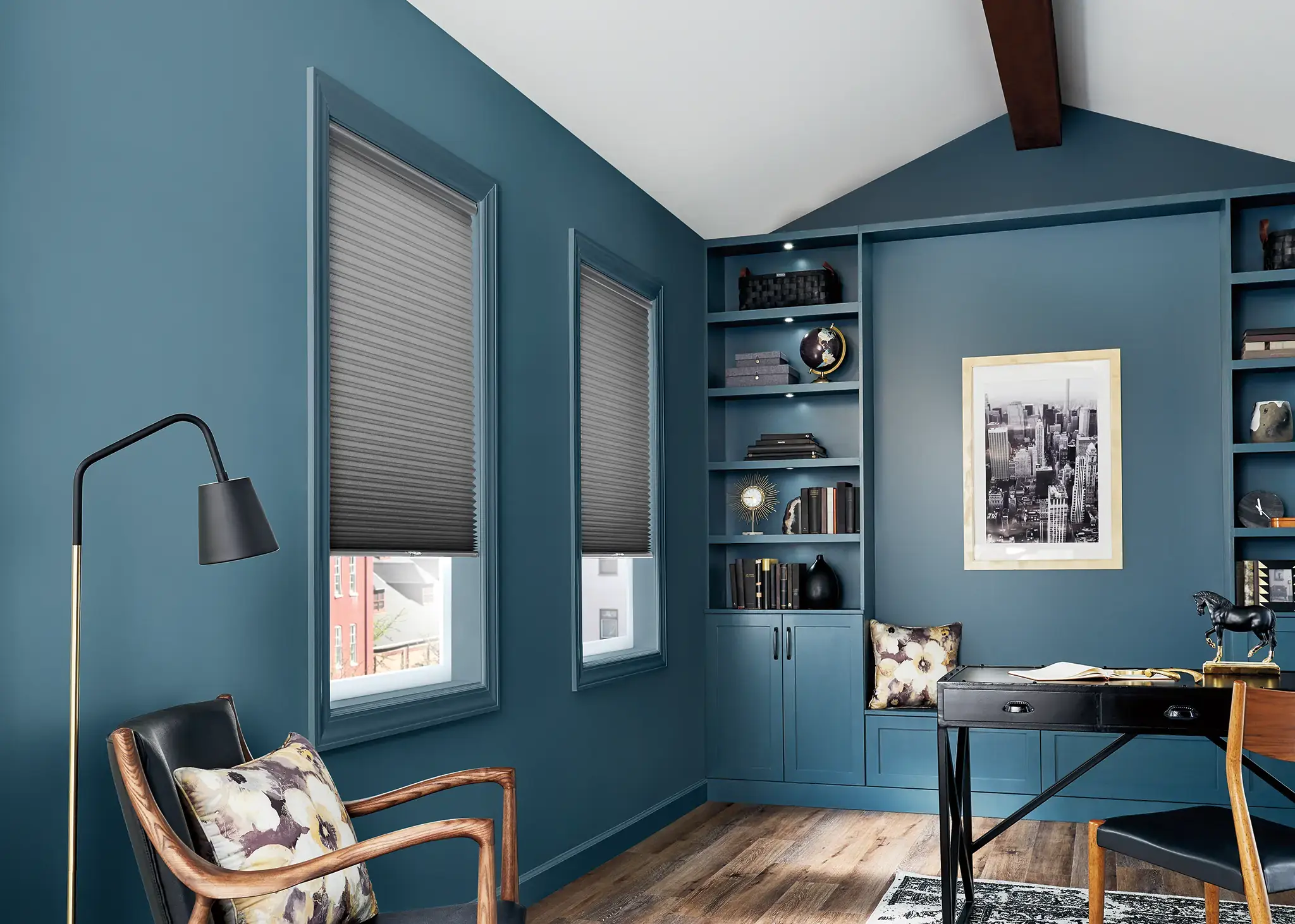 Close-up of cellular blind honeycomb structure showing light filtering properties